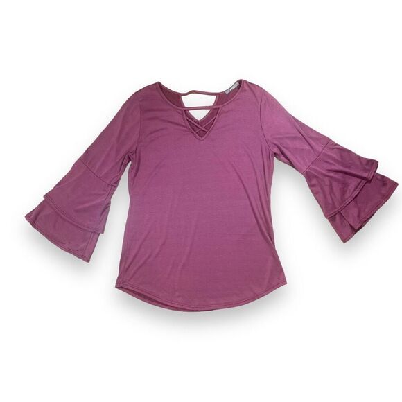 Gyft Dusty Rose Bell- Sleeved Top Sz L - Picture 2 of 11